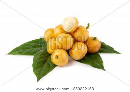 Rambeh Tropical Fruit With Leaf Isolated On White Background