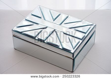 Mirror Casket. Glass Casket. Mirror Box. Casket With The English Flag.