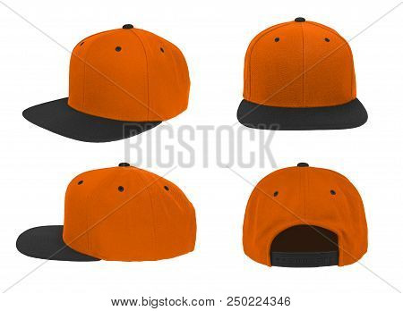 Blank Baseball Snapback Cap Two Tone Color Orange/black On White Background