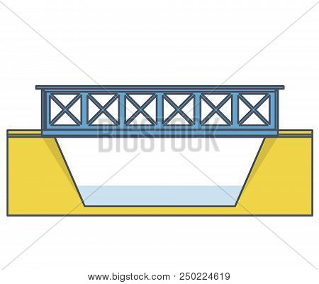 Vector Train Bridge In Side View And Isolated On White Background. Industrial 2d Transportation Buil