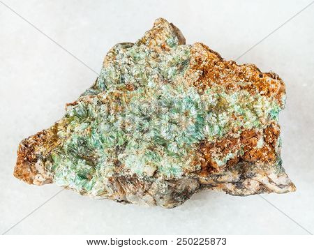 Macro Shooting Of Natural Mineral - Raw Pyrophyllite Stone On White Marble From Ural Mountains
