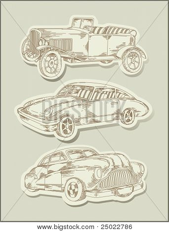 vintage cars- line drawing- objects- vector