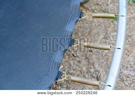 Cloth And Springs Trampoline. Attraction For Children. Amusement Park. Copy Space.
