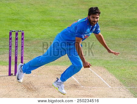 LEEDS, ENGLAND - JULY 17: Shardul Thakur during the 3rd Royal London One day International match between England and India at Headingley Cricket Ground on July 17, 2018 in  England.  