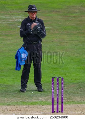 LEEDS, ENGLAND - JULY 17: Paul Reiffel with his protective shield during the 3rd Royal London One day International match between England and India at Headingley Cricket Ground on July 17, 2018 