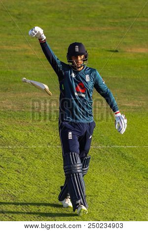 LEEDS, ENGLAND - JULY 17: Joe Root of England celebrates scoring a century during the 3rd Royal London One day International match between England and India at Headingley Cricket Ground