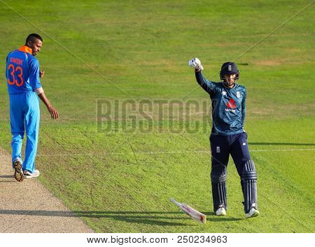 LEEDS, ENGLAND - JULY 17: Joe Root of England celebrates scoring a century during the 3rd Royal London One day International match between England and India at Headingley Cricket Ground