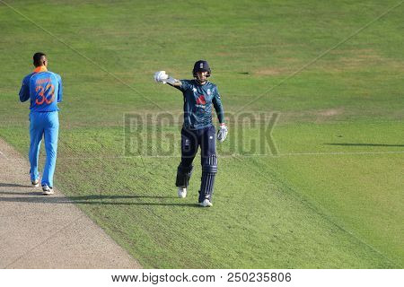 LEEDS, ENGLAND - JULY 17: Joe Root of England celebrates scoring a century during the 3rd Royal London One day International match between England and India at Headingley Cricket Ground