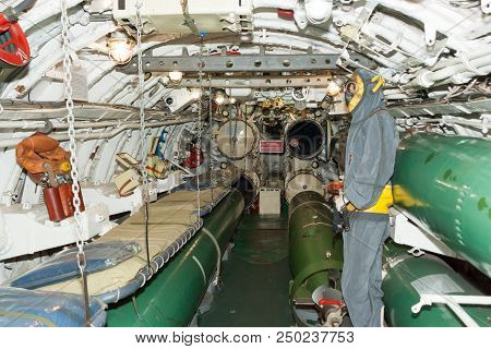 Interior Of Russian Soviet Submarine In Museum Of Naval Forces.
