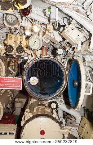 Interior Of Russian Soviet Submarine In Museum Of Naval Forces.