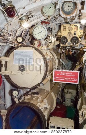 Interior Of Russian Soviet Submarine In Museum Of Naval Forces.