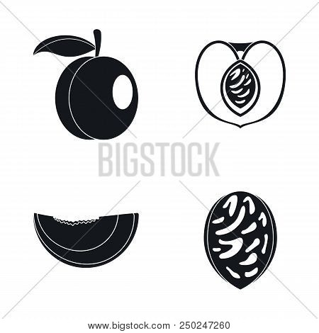 Peach Tree Slices Fruit Half Icons Set. Simple Illustration Of 4 Peach Tree Slices Fruit Half Vector