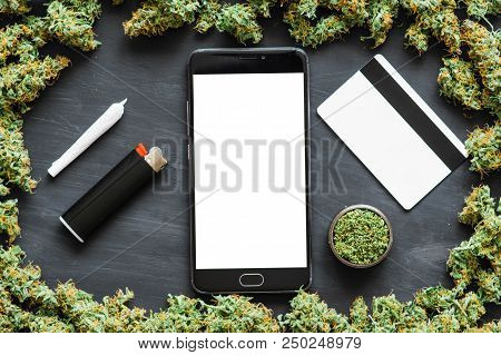 Grinder A Lot Ofx Marijuana, Fresh Buds Of Cannabis Many Weed. Copy Spase Copy-space