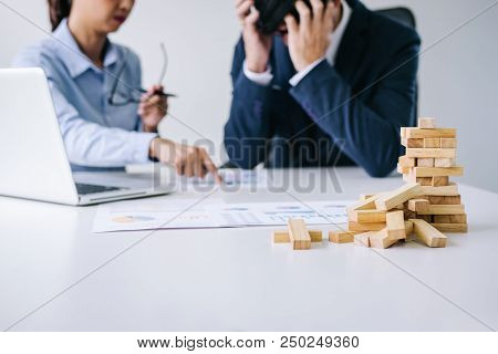 Boss And Executive Team Feeling Stress And Serious Of Fail Business, Team Dispute Of Failure And Exh