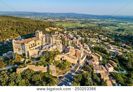Aerial View Of Le Barroux Village With Its Castle - Provence, France