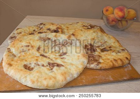 Georgian Bean Pie Lobiani. Caucasus National Cuisine, Traditional Flatbread. Favorite Food Concept