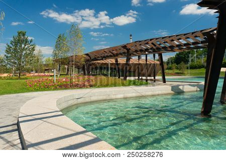 Moscow, Russia - July 06, 2018: Tufeleva roscha architecture park in Moscow. Summer day at landscape park walk