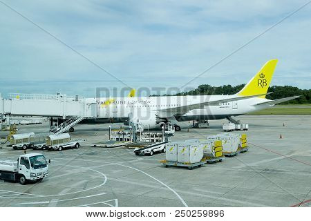 Bandar Seri Begawan,brunei - April 22nd,2018 : Royal Brunei Airplane At Brunei International Airport