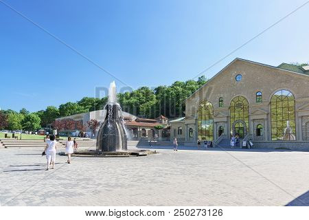 Champagne Spray Fountain Complex On Alexander Ii Square In Front Of The Wine Tourism Center. Sunny S