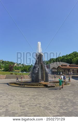 New Attraction Of The Resort Village: Fountain Complex Of Champagne Splashes On Alexander Ii Square.