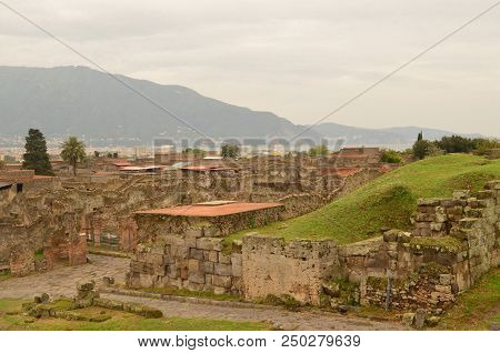 Pompeii Frozen In Time With Excavated Ruins In Italy.