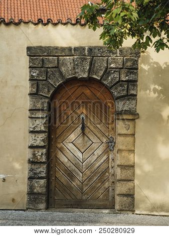 Beautiful Wooden Doors On The Evrope Streets. Old Handmade Doors In The Ancient City. Details And El