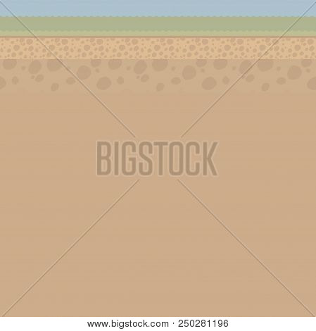 Brown Illustration Of A Cut Of Light Soil Under The Ground With Stones, Grass, A Strip Of Sky Vector