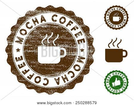 Mocha Coffee Medallion Stamp Vector Seal Print Imitation With Grunge Texture And Color Mocha Coffee Medallion Stamp Vector Seal Print Imitation With Grunge Texture And Color