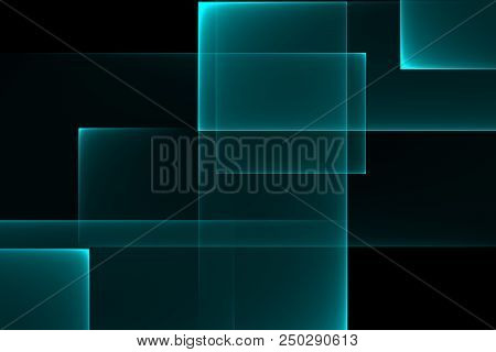 Rectangular Transparent Fractal - Clear  Cyan Background