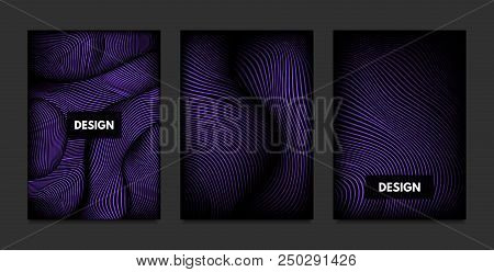 Distortion Of Stripes. Abstract Backgrounds With Vibrant Gradient And Wave Lines. Ultraviolet Cover 