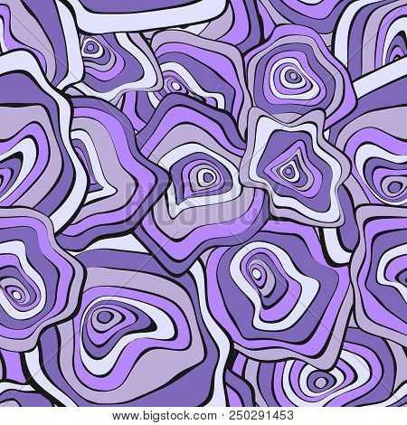 Wavy Deformed Spots. Purple Abstract Background. Seamless Pattern With Distorted Circles. Vector Psy