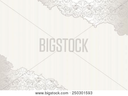 Vintage Background With Place For Text. White, Elegant, Luxury With Pearl-silver Shining And Baroque