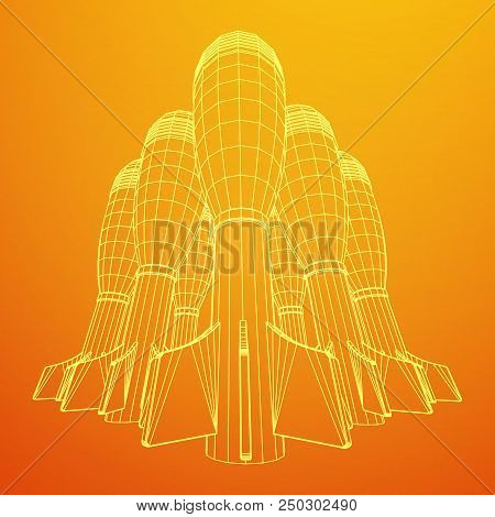 Missile, Nuclear Bomb Or Mortar Mine Wireframe Low Poly Mesh Vector Illustration