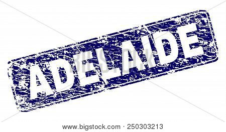 Adelaide Stamp Seal Print With Grunge Texture. Seal Shape Is A Rounded Rectangle With Frame. Blue Ve