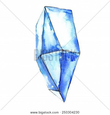 Blue Diamond Rock Jewelry Mineral. Isolated Illustration Element. Geometric Quartz Polygon Crystal S