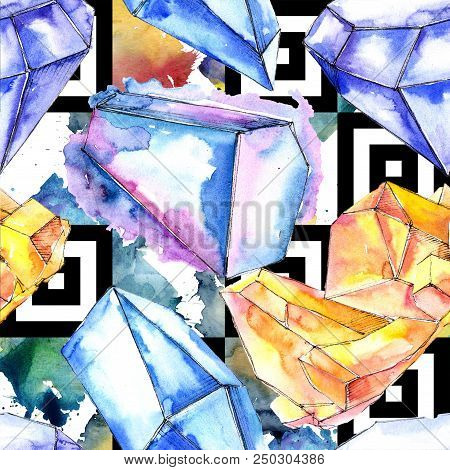 Colorful Diamond Rock Jewelry Mineral.seamless Background Pattern. Fabric Wallpaper Print Texture. G
