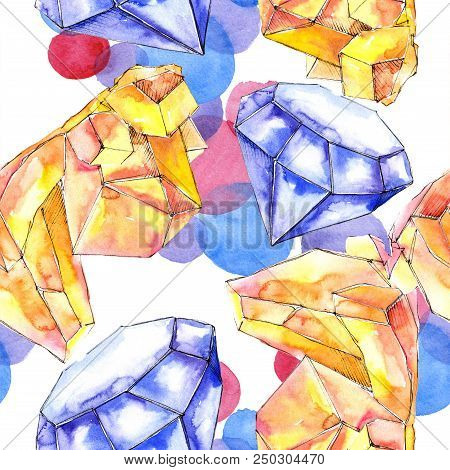 Colorful Diamond Rock Jewelry Mineral.seamless Background Pattern. Fabric Wallpaper Print Texture. G