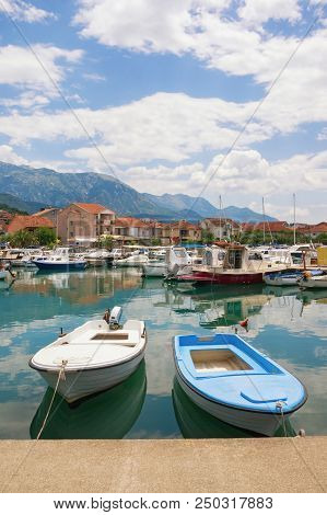 Fishing Boats In Harbor. Montenegro, Tivat City, View Of Marina Kalimanj