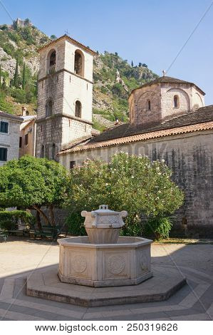 Old Town Of Kotor - Unesco World Heritage Site.  View Of Square  And  Church Of St. Mary .  Monteneg