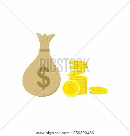 Money Bag Vector Design, Flat Design Icon Moneybag Isolated White Background