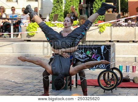 Cracow, Poland - July 5, 2018: Performance Of The Happy Hour Show Performed By Duo Looky From Israel