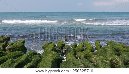 Beautiful ocean and wave in sunny day, Laomei Green Reef in Taipei, Taiwan