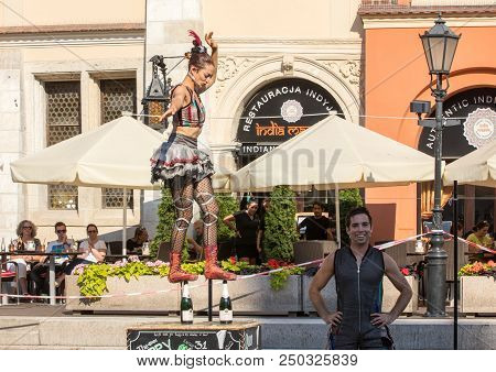 Cracow, Poland - July 5, 2018: Performance Of The Happy Hour Show Performed By Duo Looky From Israel
