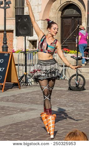 Cracow, Poland - July 5, 2018: Performance Of The Happy Hour Show Performed By Duo Looky From Israel