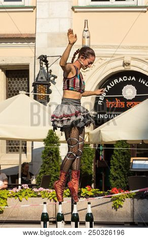 Cracow, Poland - July 5, 2018: Performance Of The Happy Hour Show Performed By Duo Looky From Israel