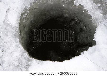 Blue Ice Hole Pond Airhole Blowhole Closeup