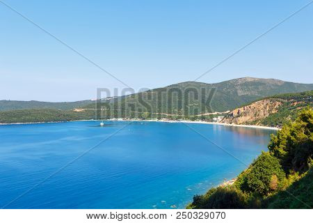 View From Above On Adriatic Sea Coastline And Jaz Beach At Montenegro, Nature Landscape, Vacations T