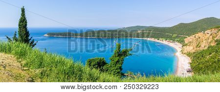 View From Above On Adriatic Sea Coastline And Jaz Beach At Montenegro, Nature Landscape, Vacations T
