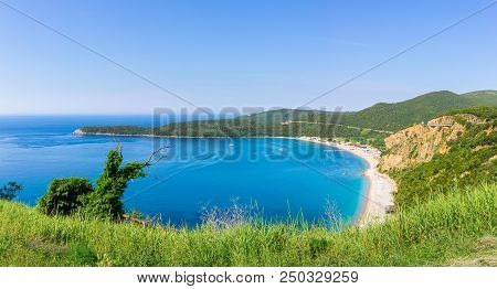 View From Above On Adriatic Sea Coastline And Jaz Beach At Montenegro, Nature Landscape, Vacations T