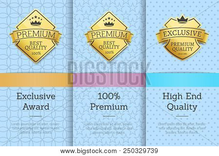 Exclusive Award 100 Premium High End Quality, Vector Illustration Of Golden Labels With Crowns And R